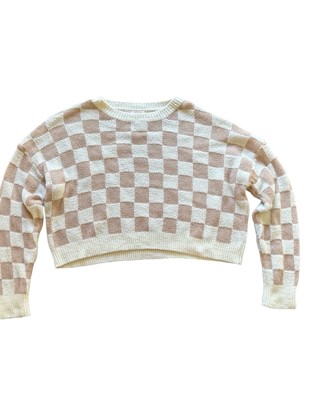 Debut Cream and Tan Checkered Sweater